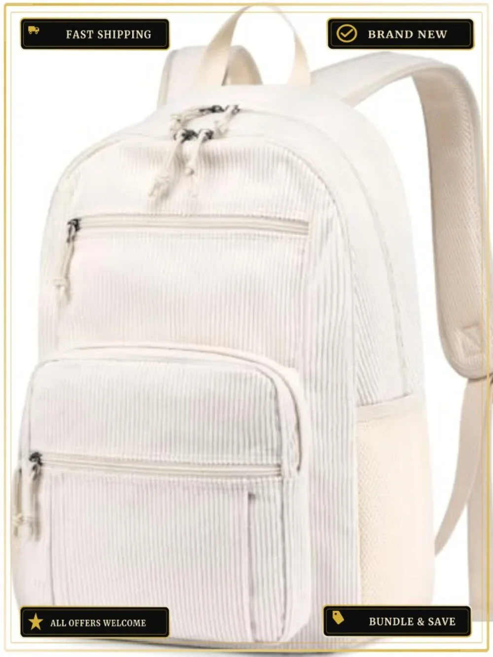 Corduroy School Backpack for Girls Boys, Cute Student Bookbag with Pockets